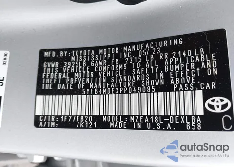 2023 Toyota Corolla Le from USA, damaged, VIN 5YFB4MDEXPP049085